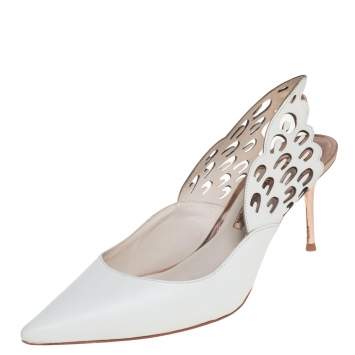 Pre Owned Sophia Webster White Leather Angel Wing Slingback Mules Size 39