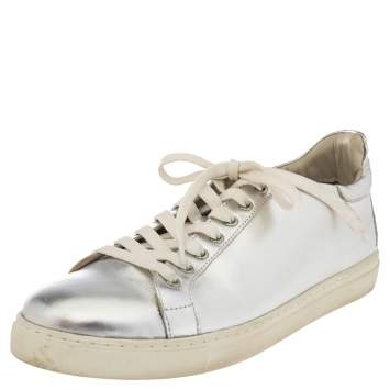 Pre Owned Sophia Webster Silver Leather Bibi Butterfly Low Top Sneakers Size 39.5