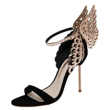 Pre Owned Sophia Webster Black/Rose Gold Suede and Leather Evangeline Ankle Strap Sandals Size 37.5