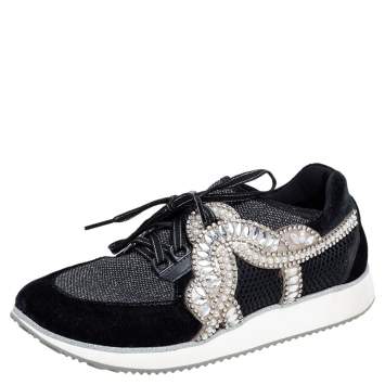 Pre Owned Sophia Webster Black /Silver Velvet and Fabric Royalty Mixed Sneakers Size 41