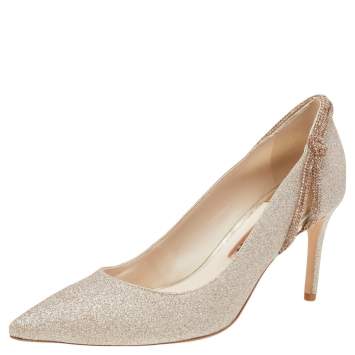 Pre Owned Sophia Webster Metallic Gold Glitter Giovanna Pointed Toe Pumps Size 37.5