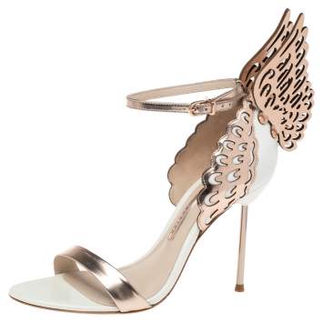 Pre Owned Sophia Webster Rose Gold Leather And White Evangeline Open Toe Sandals Size 38