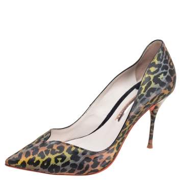 Pre Owned Sophia Webster Multicolor Holographic Leopard Print PVC Izzy Pumps Size 38