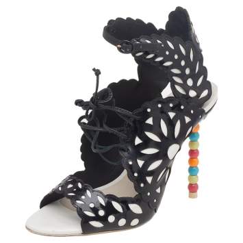 Pre Owned Sophia Webster Black/White Cut Out Patent Leather Keira Doily Sandals Size 37