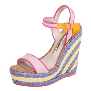 Pre Owned Sophia Webster Multicolor Canvas and Leather Lucita Raffia Wedges Size 36.5