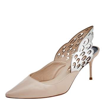 Pre Owned Sophia Webster Silver/Nude Leather Angelo Slingback Pumps Size 39