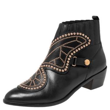 Pre Owned Sophia Webster Black Leather Karina Butterfly Ankle Boots Size 39.5