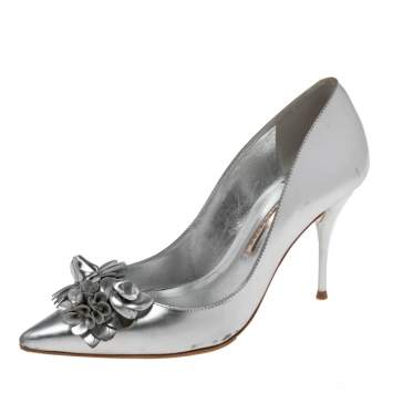 Pre Owned Sophia Webster Silver Leather Flower Lilico Pumps  Size 39