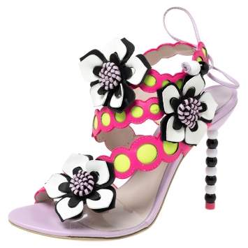 Pre Owned Sophia Webster Multicolor Leather and PVC Amazona Ankle-Tie Sandals Size 38.5