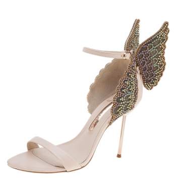 Pre Owned Sophia Webster Pink Leather Crystal Embellished Evangeline Open Toe Sandals Size 38