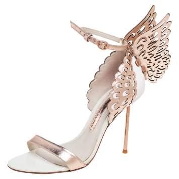 Pre Owned Sophia Webster Metallic Rose Gold Leather Chiara Butterfly Ankle Strap Sandals Size 36