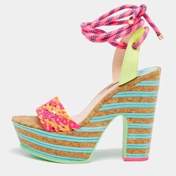 Pre Owned Sophia Webster Multicolor Leather And Cork Platform Sandals Size 39.5