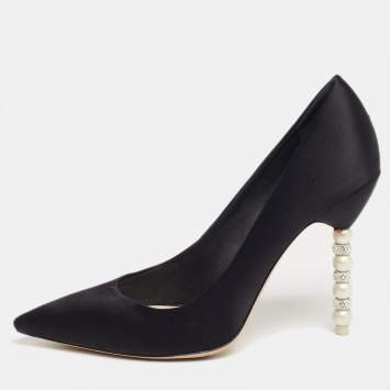 Pre Owned Sophia Webster Black Satin Coco Crystal Embellished Heel Pumps Size 39.5