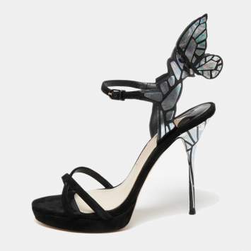 Pre Owned Sophia Webster Black Suede and Leather Evangeline Ankle-Strap Sandals Size 39