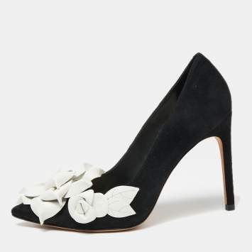 Pre Owned Sophia Webster Black Suede Jumbo Lilico Floral Applique Pumps Size 37