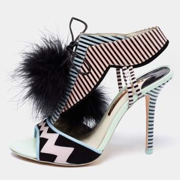 Pre Owned Sophia Webster Multicolor Leather Leilou Pom Pom Sandals Size 40