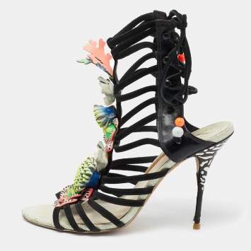 Pre Owned Sophia Webster Multicolor Suede and Leather Lilico Underwater Ankle Wrap Sandals Size 42