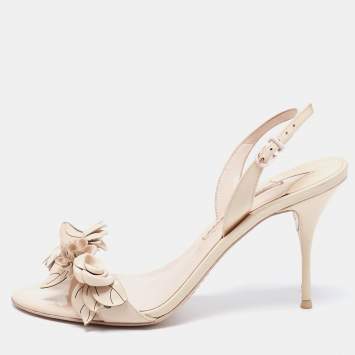 Pre Owned Sophia Webster Beige Patent Leather Lilico Applique Sandals Size 40