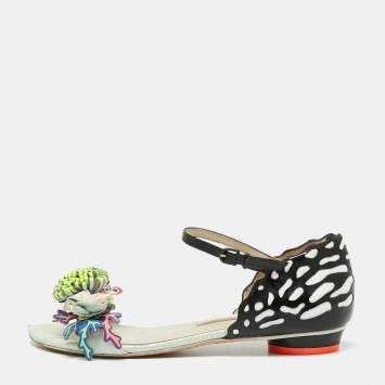 Pre Owned Sophia Webster Multicolor Patent And Leather Lilico Underwater Floral Embellished Flat Sandals Size 37 
