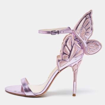 Pre Owned Sophia Webster Metallic Purple Leather And Fabric Chiara Butterfly Ankle Strap Sandals Size 36