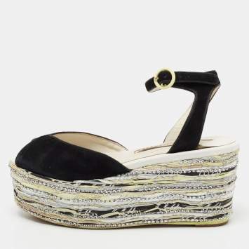 Pre Owned Sophia Webster Black Suede Platform Wedge Sandals Size 36.5