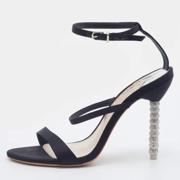 Pre Owned Sophia Webster Black Satin Rosalind Ankle Strap Sandals Size 38