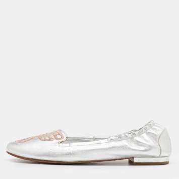 Pre Owned Sophia Webster Silver Leather Scrunch Ballet Flats Size 39