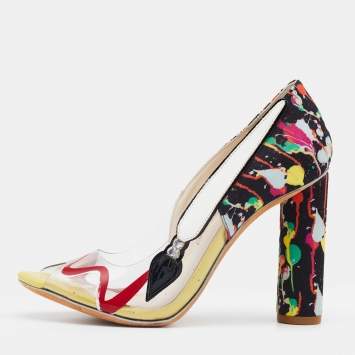 Pre Owned Sophia Webster Multicolor PVC And Fabric Party Like Pollock Peep Toe Pumps Size 36