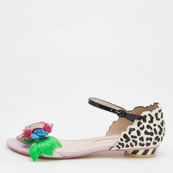 Pre Owned Sophia Webster Multicolor Leather Lilico Embellished Flat Sandals Size 39.5