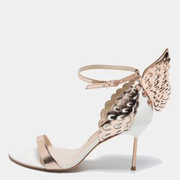 Pre Owned Sophia Webster Rose Gold/White Leather Evangeline Laser Cut Angel Wing Ankle Strap Sandals Size 40