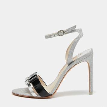Pre Owned Sophia Webster Silver/Black Glitter, Patent and Leather Andie Sandals Size 37
