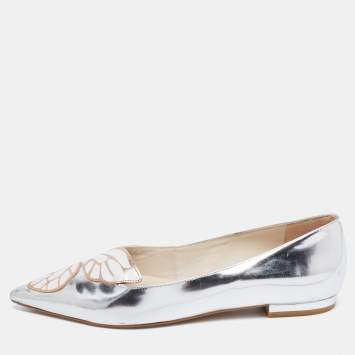 Pre Owned Sophia Webster Silver Patent Leather Bibi Butterfly Flats Size 37.5