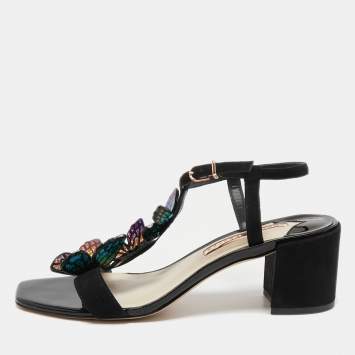 Pre Owned Sophia Webster Black Leather Butterfly Embellished  Sandals Size 38