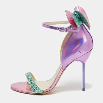 Pre Owned Sophia Webster Multicolor Patent Leather and Glitter Maya Ankle Strap Sandals Size 39.5