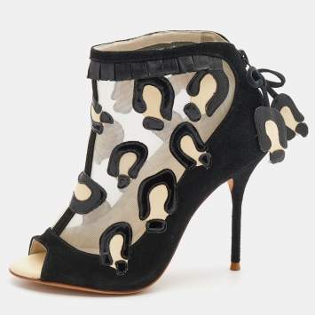 Pre Owned Sophia Webster Black Mesh and Suede Felice Booties Size 36