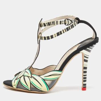 Pre Owned Sophia Webster Multicolor Patent Leather and Suede Flamingo T Bar Ankle Strap Sandals Size 39