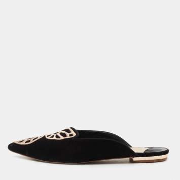 Pre Owned Sophia Webster Black Suede Bibi Butterfly Flat Mules Size 39.5