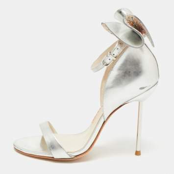 Pre Owned Sophia Webster Metallic Silver Leather Chiara Butterfly Ankle Strap Sandals Size 35.5