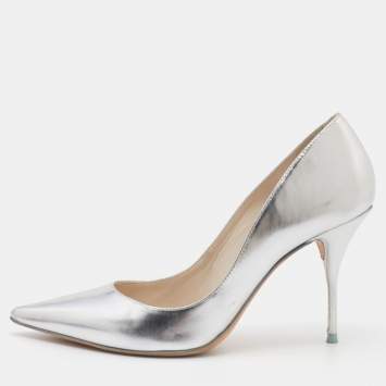 Pre Owned Sophia Webster Metallic Silver Leather Coco Flamingo Pointed Toe Pumps Size 39