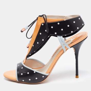Pre Owned Sophia Webster Tricolor Polka Dot Leather and Patent Leilou Sandals Size 38
