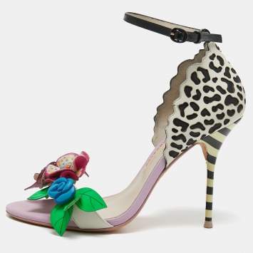 Pre Owned Sophia Webster Multicolor  Leather Lilico Floral Embellished Ankle Strap Sandals Size 38.5