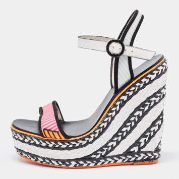 Pre Owned Sophia Webster Tricolor Leather and Canvas Lucita Wedge Sandals Size 37