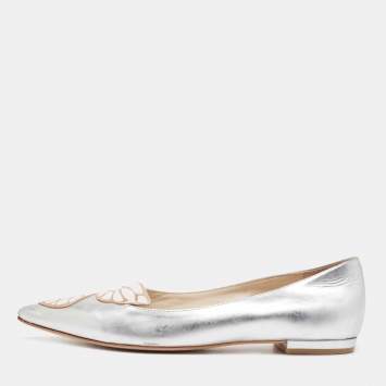 Pre Owned Sophia Webster Silver Leather Bibi Butterfly Smoking Slipper Size 38