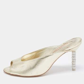 Pre Owned Sophia Webster Metallic Gold Leather Mules Size 38.5