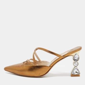 Pre Owned Sophia Webster Metallic Gold Leather Pointed Mules Size 38.5