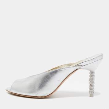 Pre Owned Sophia Webster Silver Leather Mules Size 39