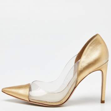 Pre Owned Sophia Webster Gold/Transparent Leather and PVC Pointed Toe Pumps Size 38.5