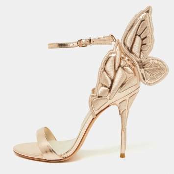 Pre Owned Sophia Webster Rose Gold Embroidered Leather Chiara Butterfly Ankle Strap Sandals Size 37.5