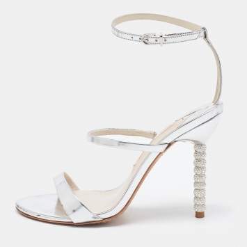 Pre Owned Sophia Webster Silver Patent Rosalind Ankle Strap Sandals Size 38.5
