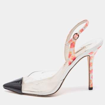 Pre Owned Sophia Webster Tricolor Patent and PVC Animal Print Slingback Pumps Size 39